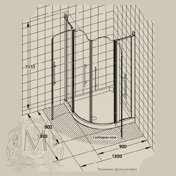 Душевой уголок Migliore Diadema 90х90 см стекло прозрачное, классические, ретро, декорированные - фото 3