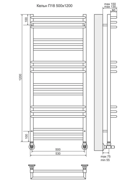 Полотенцесушитель водяной Terminus Кельн П18 50х120 см хром - фото 2