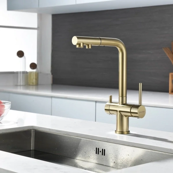 Смеситель для питьевой воды Paulmark Serpentine светлое брашированное золото, современные, hi-tech - фото 3