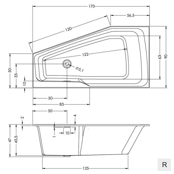Акриловая ванна Riho Rething Space Fall Plug & Play B113009005/B114009005, 170 x 90 см, наполнение через перелив, левая/правая, цвет белый - фото 3