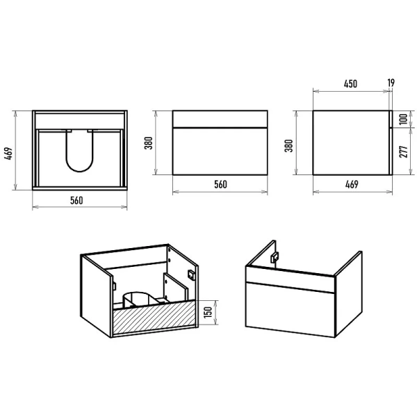 Тумба под раковину подвесная Brevita Enfida 60 см черная - фото 2