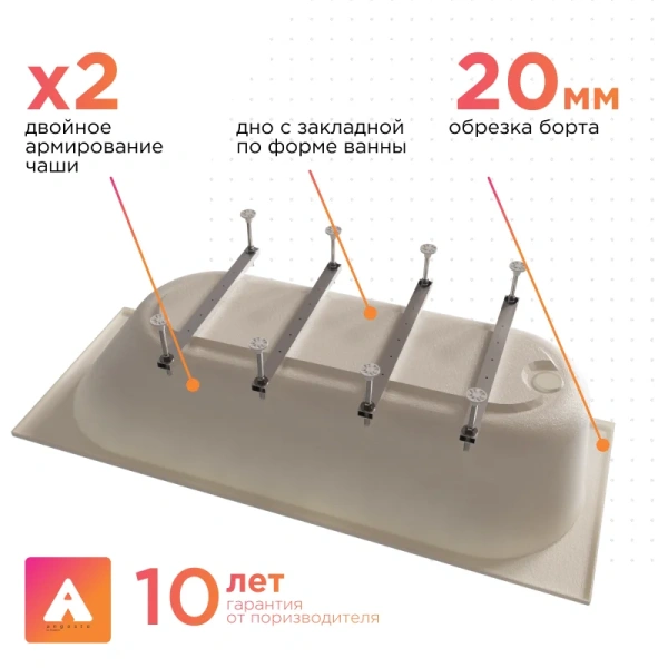 Ванна акриловая Радомир Виктория лайт Ангосто 1-01-0-0-8-261, 180 x 70 см, белый - фото 4