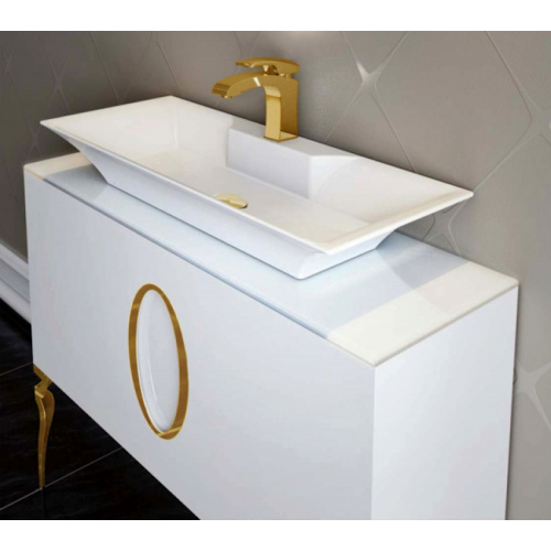 Тумба со стеклянной столешницей без раковины, с 2 ножками, белая 100см. Фурнитура ЗОЛОТО. La Beaute Savoie index_1 - фото 3