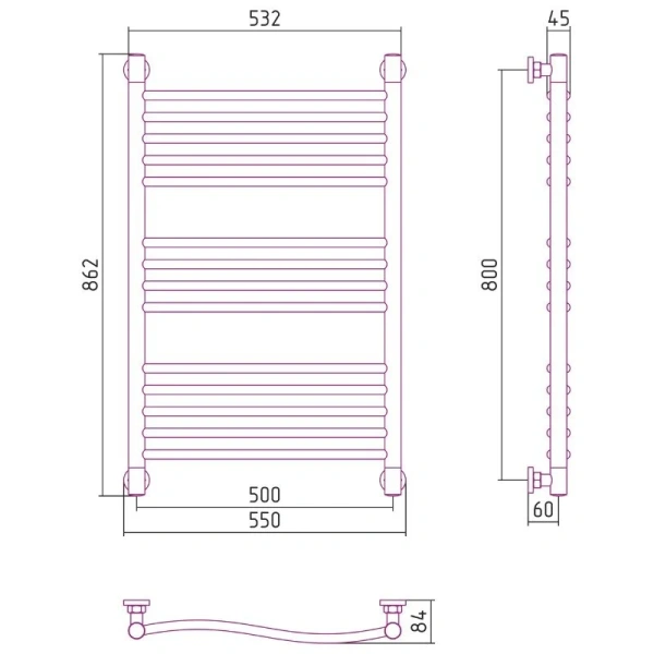 Полотенцесушитель водяной Сунержа Флюид+ 50х80 см шампань, современные, hi-tech - фото 2