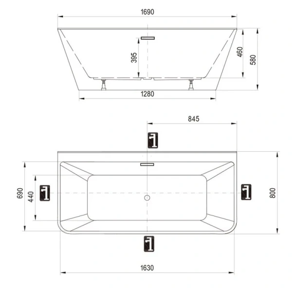 Ванна акриловая Ravak Freedom D XC00D00020, 169 х 80 см, белая - фото 3