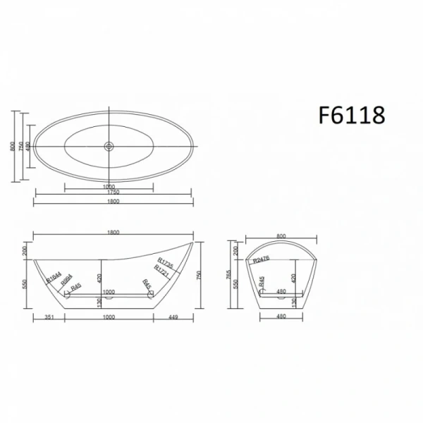 Ванна акриловая Frank F6118, 12523, 170 х 80 см, цвет белый - фото 2