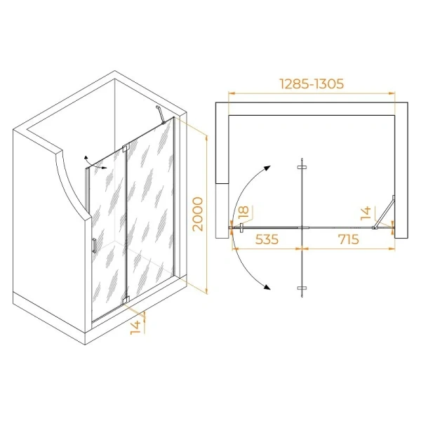 Душевая дверь в нишу RGW Hotel HO-014Gr 130 см профиль серый, стекло прозрачное - фото 2