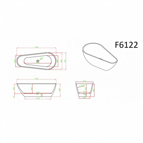 Ванна акриловая Frank F6122, 12524, 170 х 75 см, цвет белый - фото 2