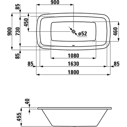 Ванна акриловая Laufen Palomba 180х90 см белая - фото 2