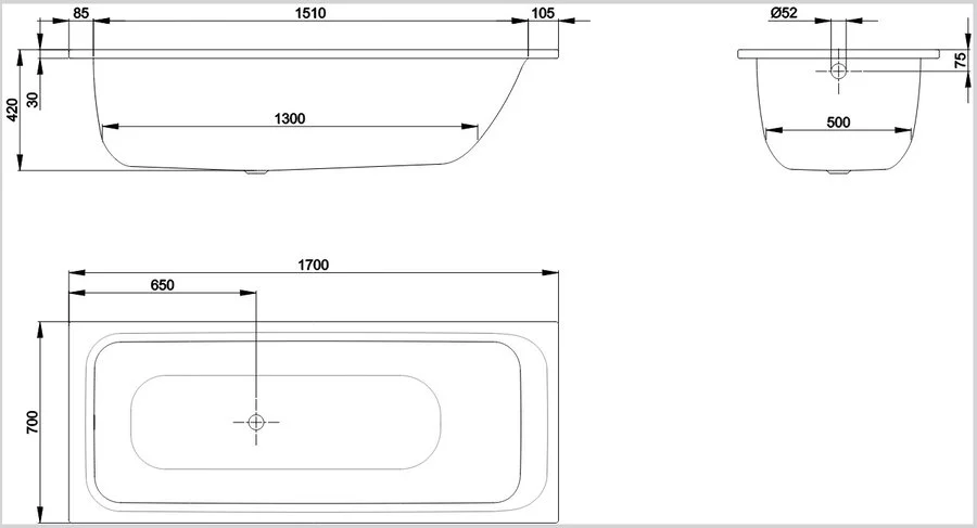 Ванна стальная Bette Select 3411-000 PLUS 170 х 70 х 42 см с шумоизоляцией, c покрытием BetteGlasur ® Plus, белая, без гидромассажа - фото 6