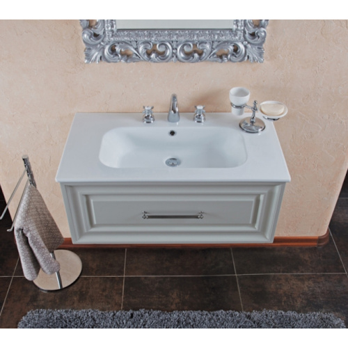 Тумба под раковину, цвет серый шелк матовый, фурнитура состареное серебро, La Beaute Cornelia index_1 - фото 3