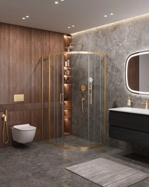 Душевой уголок Cezares Molveno 120х90 см стекло прозрачное профиль золото - фото 4