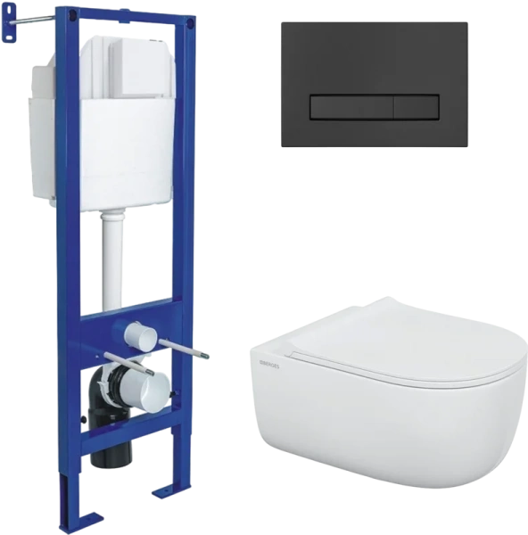 Унитаз с инсталляцией Berges Atom клавиша черная SoftTouch - фото 1