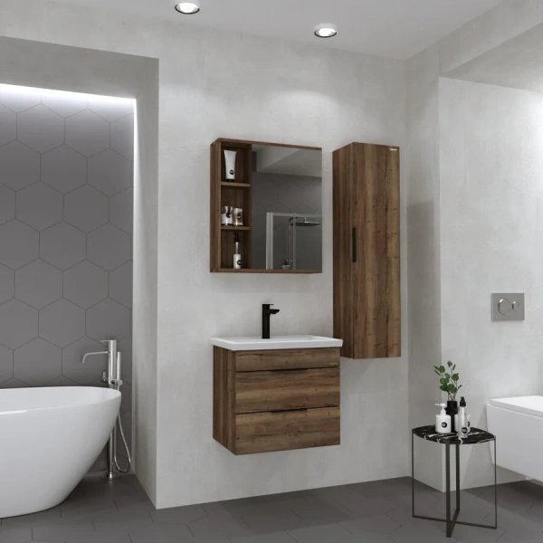 Зеркальный шкаф Grossman Форта 70 см темный дуб галифакс, навесные - фото 5