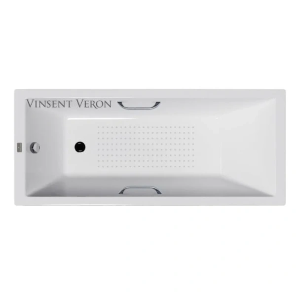 Чугунная ванна Vinsent Veron Square VSQ1407045H/VH0012CH-AS, 140 x 70 см, с антискользящим покрытием, ручки хром, цвет белый - фото 1