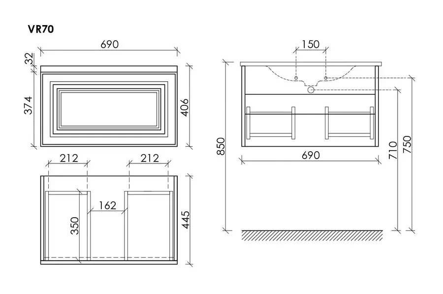 Тумба под раковину подвесная Sancos Very 70 см Doha Soft, по запросу - фото 2