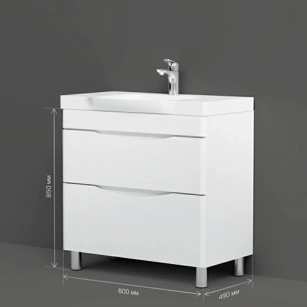 Тумба под раковину напольная AM.PM Like 80 см 2 ящика белый глянец - фото 3