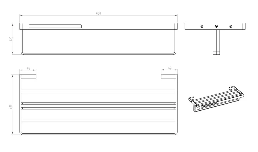 Полочка для ванной Boheme Q с полотенцедержателем, Matt White, современные, hi-tech - фото 2