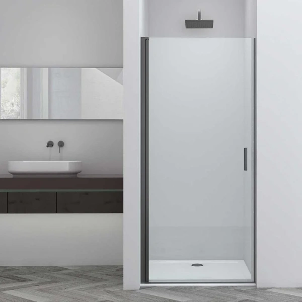 Душевая дверь в нишу Vincea Alpha 70 см профиль вороненая сталь стекло прозрачное - фото 1