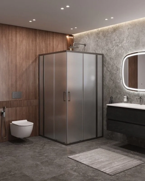 Душевой уголок Cezares Molveno 110х110 стекло рифленое профиль оружейная сталь - фото 3