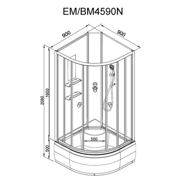 Душевая кабина Deto EM 90x90 см без крыши, полукруглые, четверть круга - фото 2