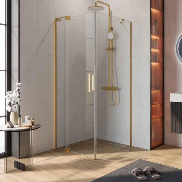 Душевой уголок Cezares Slider 90х80 см стекло серое профиль брашированное золото - фото 4