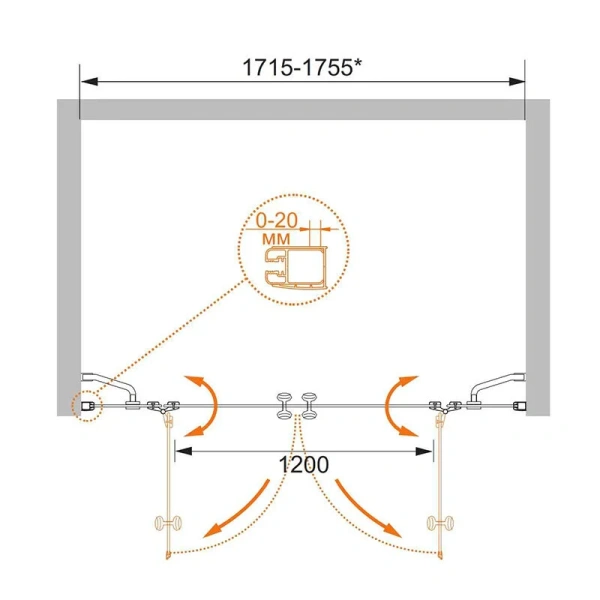 Душевая дверь в нишу Cezares Elena 175 см стекло прозрачное - фото 2