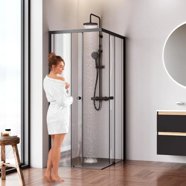 Душевой уголок Am.Pm X-Joy 100x80 см профиль черный, стекло прозрачное, черные - фото 4