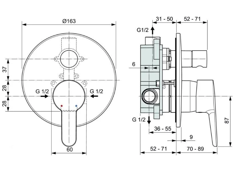 Смеситель для душа Ideal Standard Sesia с внутренней частью - фото 2