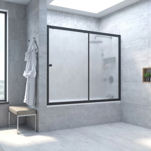 Душевая шторка на ванную профиль черный матовый стекло сатин Vegas-glass, 170 см - фото 2