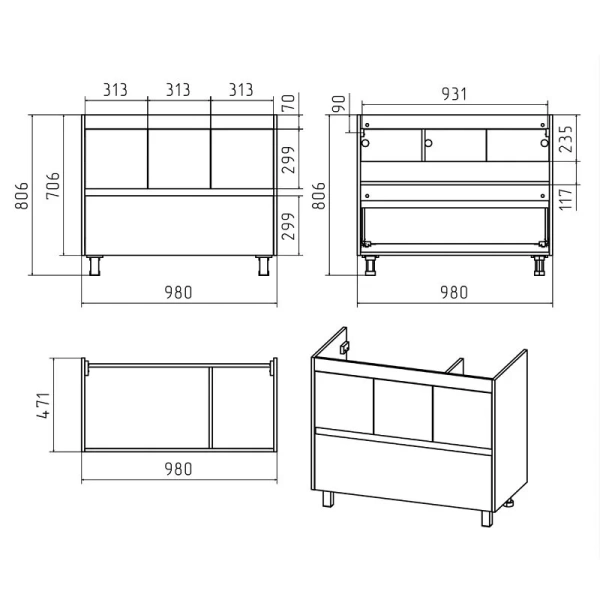 Тумба с раковиной напольная Misty Алиса 100 см МДФ, в наличии, по запросу - фото 2