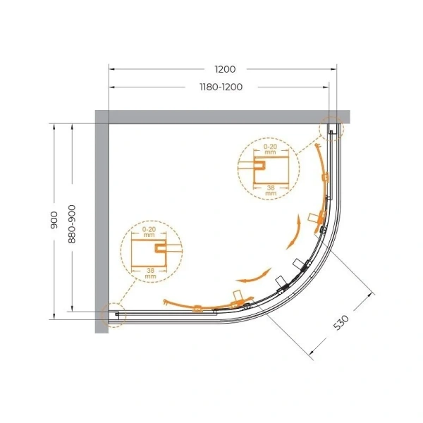 Душевой уголок Cezares Relax 120x90 см профиль оружейная сталь стекло прозрачное - фото 2