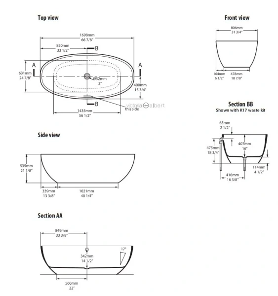 Ванна Victoria&Albert Barcelona 170 x 80 см, отдельностоящая, белый, BA2-N-SW-NO - фото 2