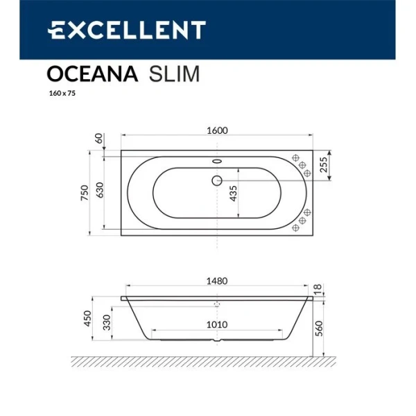 Ванна гидромассажная Excellent Oceana Slim Soft 160 x 75 см, белый/золото, WAEX.OCE16S.SOFT.GL - фото 2