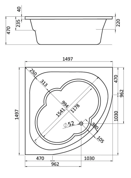 Ванна акриловая Santek Канны 150х150, белые - фото 6
