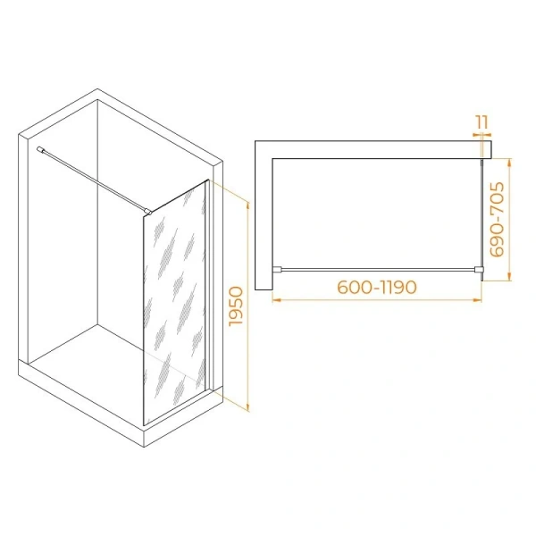 Душевая перегородка RGW Walk In WA-002 70 см профиль хром стекло серое - фото 2