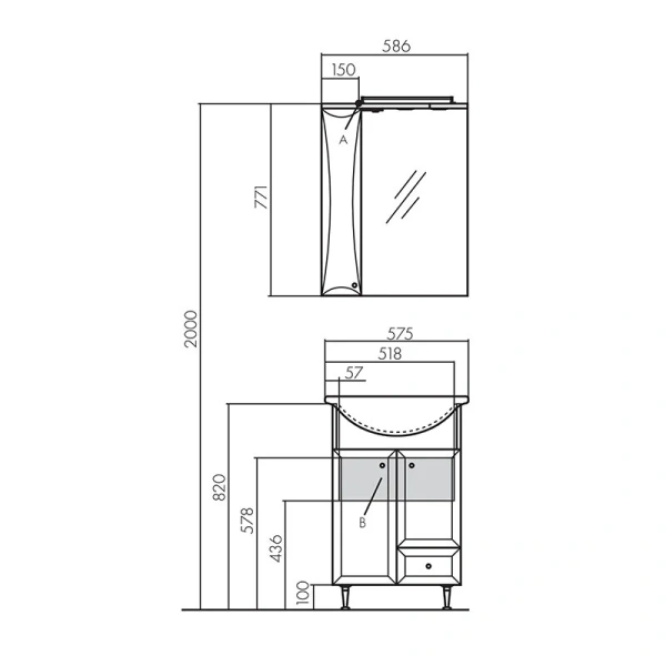 Тумба с раковиной напольная Акватон Джимми 57 см 1A068301DJ  с двумя дверцами и ящиком, 55 см - фото 6