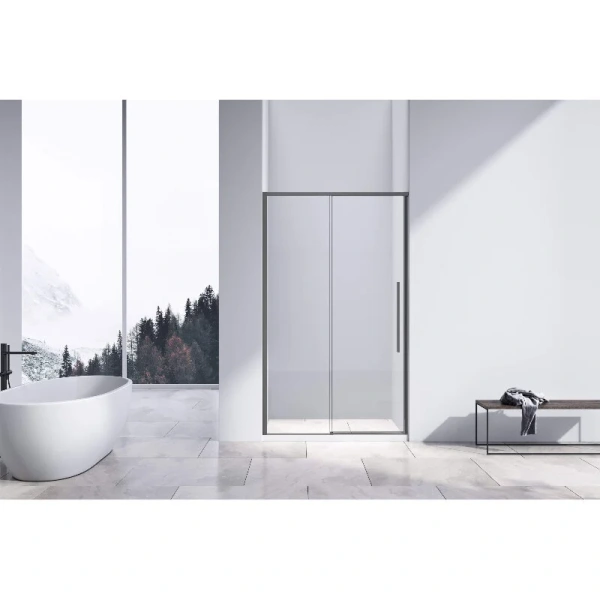 Душевая дверь в нишу Vincea Slim-N 130 см профиль вороненая сталь стекло прозрачное, другие - фото 4