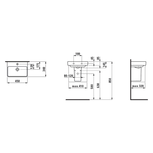 Раковина Laufen Pro S 45 см без отверстия для смесителя с отверстием перелива - фото 3