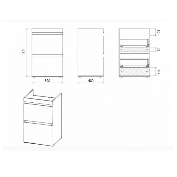 Тумба с раковиной напольная Misty Фостер 40 см с двумя ящиками, в наличии - фото 2