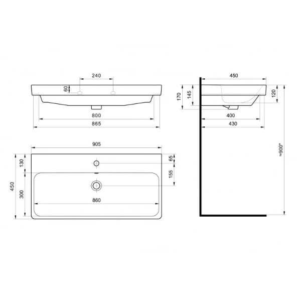 Тумба с раковиной подвесная Misty Адриана 90 см с ящиками - фото 4