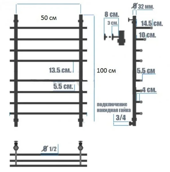 Полотенцесушитель водяной Ника Bamboo ЛБ 3 80/50 см лесенка - фото 2
