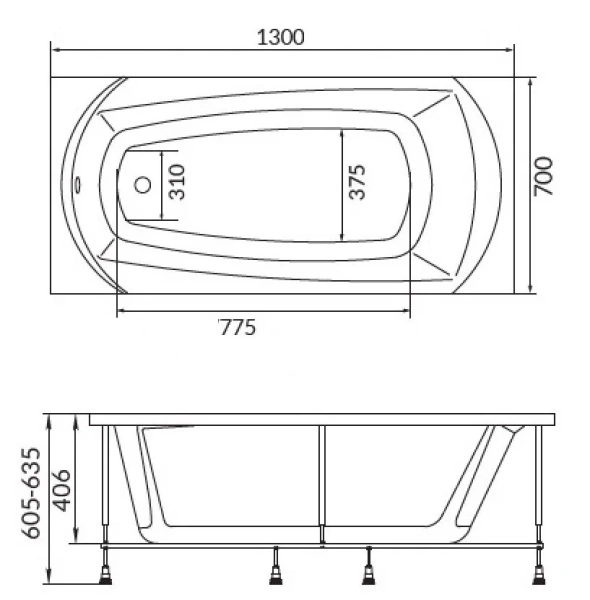 Ванна акриловая 1Marka Elegance 130х70 см прямоугольная - фото 2