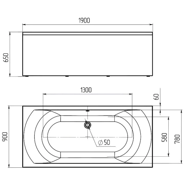Ванна акриловая 1MarKa Esma 01эс1990кп, 190 x 90 см, цвет белый - фото 2