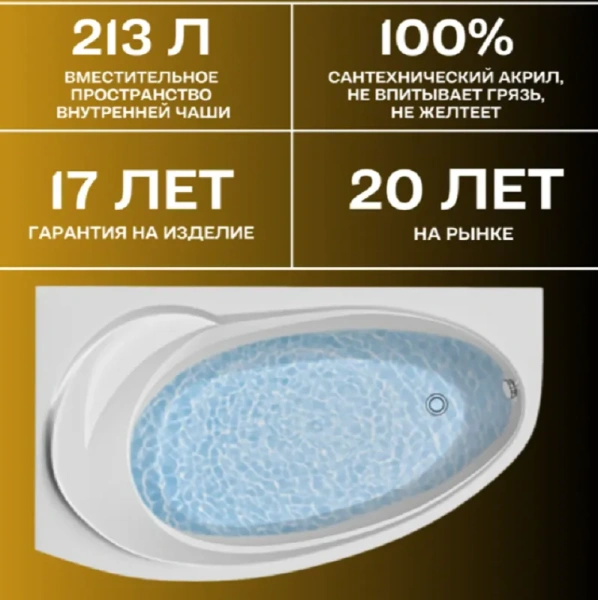 Ванна акриловая 1MarKa Julianna 01дж1410лкс2+, 170 x 100 см, левая, с каркасом и сливом-переливом, белая, без гидромассажа - фото 5