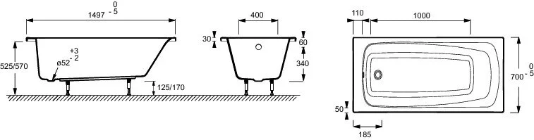 Ванна акриловая Jacob Delafon Patio 150х70 см белая, современныe, hi-tech - фото 3