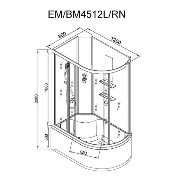 Душевая кабина Deto EM4512 120x80 см с высоким поддоном, асимметричные - фото 2