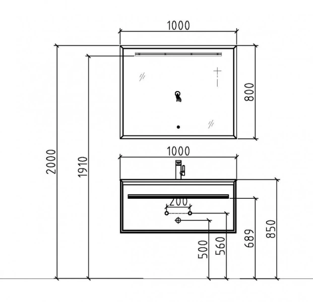 Тумба с раковиной подвесная Black&White Universe 909U1000 100 см МДФ, нет в наличии - фото 2