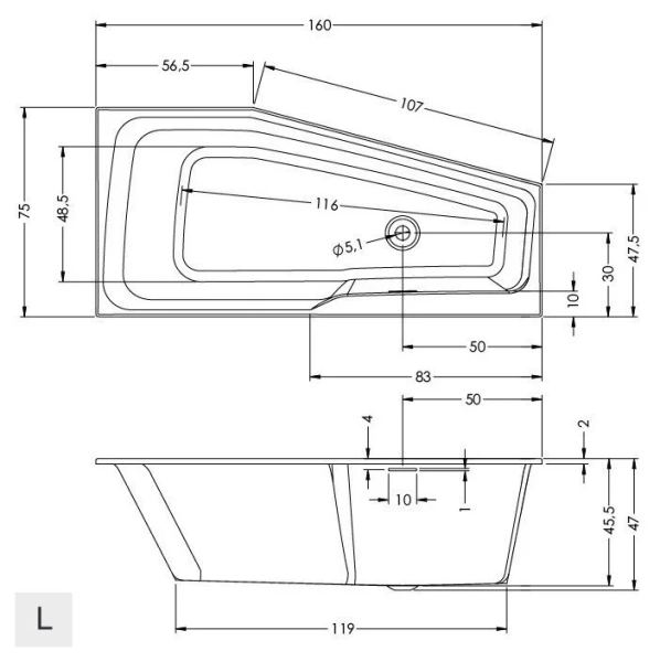 Акриловая ванна Riho Rething Space Plug & Play B111005005/B112005005, 160 x 75 см, левая/правая, цвет белый, асимметричные - фото 5