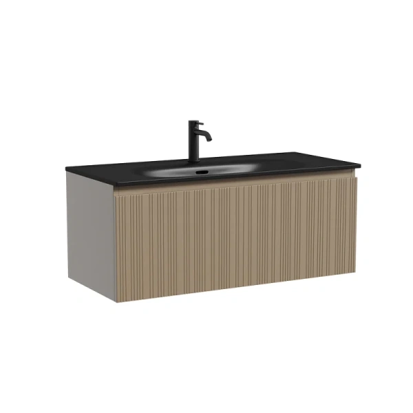 Тумба под раковину подвесная Sancos Code 100 см серо-бежевая, бежевая - фото 7